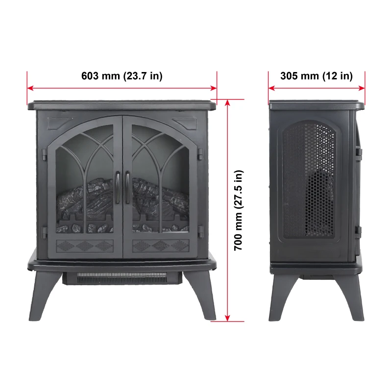 24" 3D Flame Electric Infrared Quartz Fireplace Stove with Adjustable Thermostat, and Remote Control, Heats Up to 400 Sq. Ft., Antique Black