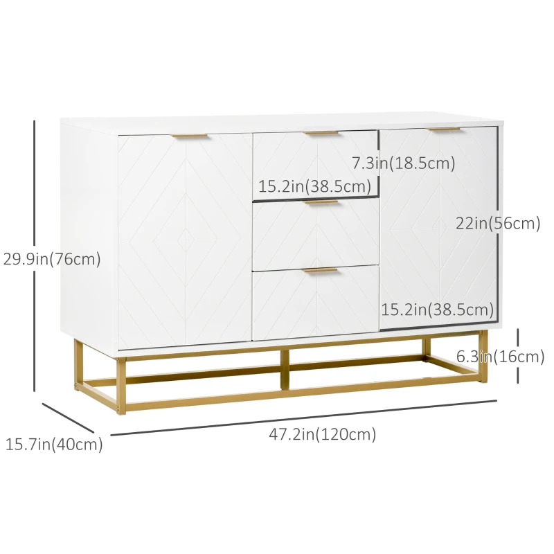 HOMCOM 47" Storage Cabinet with Doors, Adjustable Shelves, Metal Legs for Kitchen Storage, Home Use, White