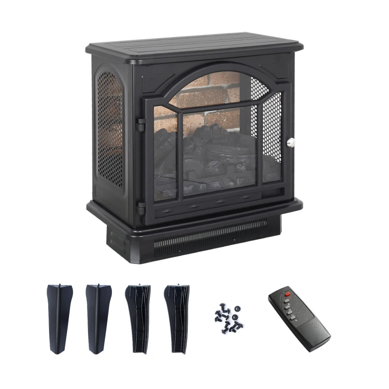18" 3D Flame Electric Infrared Quartz Fireplace Stove with Remote Control, Overheat Protection, Free-Standing Design, Antique Black