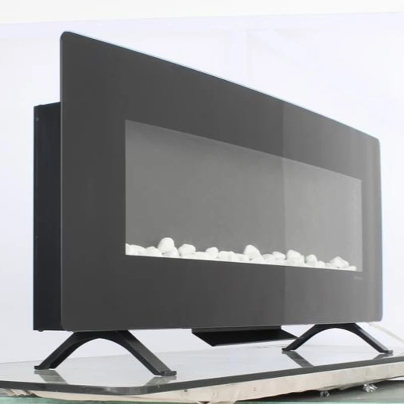 48" Remote Curved Wall Mounted Electric Fireplace with Multi-Color Flame, Ember Bed, and Adjustable Backlight, Antique Black