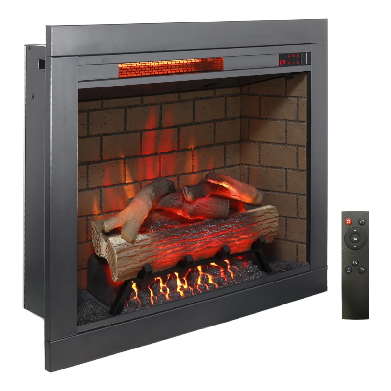 28" Infrared Electric Fireplace Insert with Touch Panel, Smokeless Firebox Heater with Trim Kit, Adjustable Brightness, Antique Black