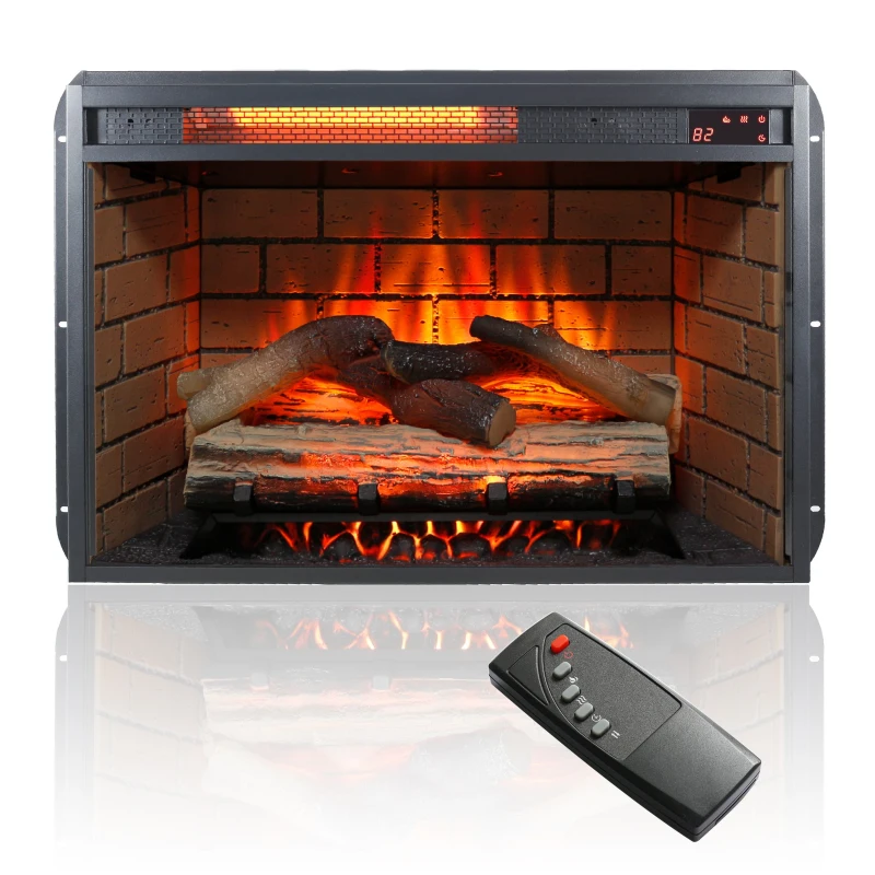 60" Electric Fireplace Entertainment Center with Door Sensor, Adjustable Flame Brightness, Remote Control, 60" L x 16" W x 32" H, Brown