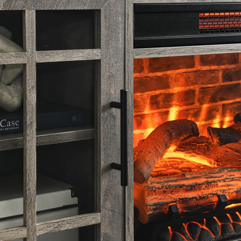 55" TV Media Stand with Electric Fireplace, Entertainment Center with Adjustable Shelves, Cable Management, Gray Wash