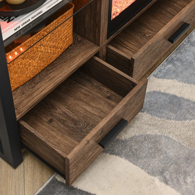 60" Electric Fireplace Media TV Stand Fits TVs up to 70" with Sync LED Lights, Flame Settings, and Storage Space, Reclaimed Barnwood