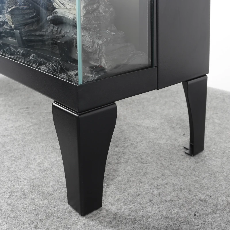 24" Freestanding Design 3-Sided Glass Electric Fireplace with Remote Control, Adjustable Flame Effects, and Easy Installation, Antique Black