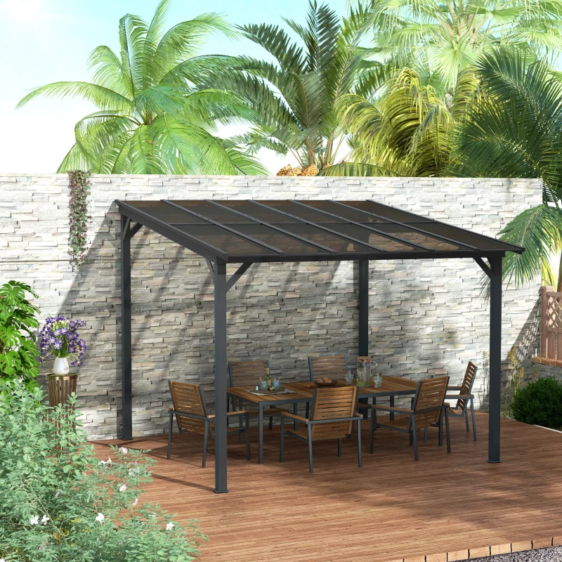Outsunny 10' x 10' Hardtop Gazebo Wall-Mounted / Free Standing Outdoor Pergola with UPF 50+ & Waterproof Polycarbonate Roof