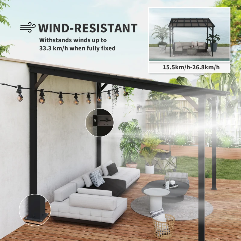 Outsunny 10' x 10' Hardtop Gazebo Wall-Mounted / Free Standing Outdoor Pergola with UPF 50+ & Waterproof Polycarbonate Roof