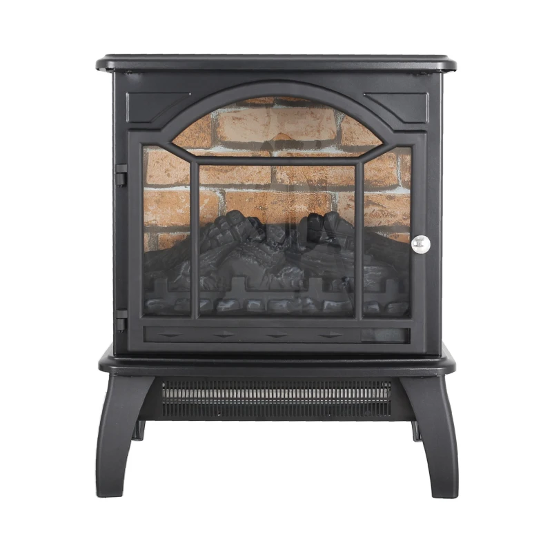 18" 3D Flame Electric Infrared Quartz Fireplace Stove with Remote Control, Overheat Protection, Free-Standing Design, Antique Black