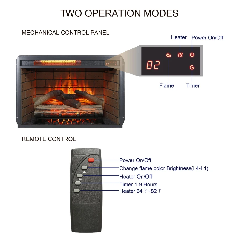 60" Electric Fireplace Entertainment Center with Door Sensor, Adjustable Flame Brightness, Remote Control, 60" L x 16" W x 32" H, Brown