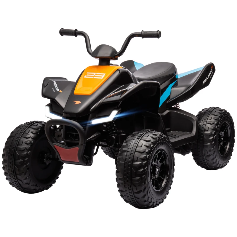 Aosom Mclaren MCL 35 Liveries Licensed 12V 7AH Kids ATV Quad, 4 Wheeler Battery Powered Electric Vehicle with Slow Start, Music MP3, Headlights, Suspension Wheel, Black