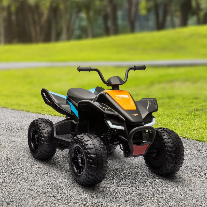 Aosom Mclaren MCL 35 Liveries Licensed 12V 7AH Kids ATV Quad, 4 Wheeler Battery Powered Electric Vehicle with Slow Start, Music MP3, Headlights, Suspension Wheel, Black