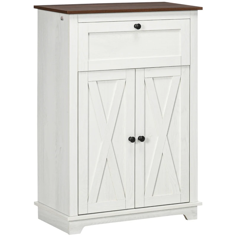 HOMCOM Farmhouse Sideboard Storage Cabinet with Doors and Drawer for Kitchen, Living room, 23.5"x11.75"x34.5", White