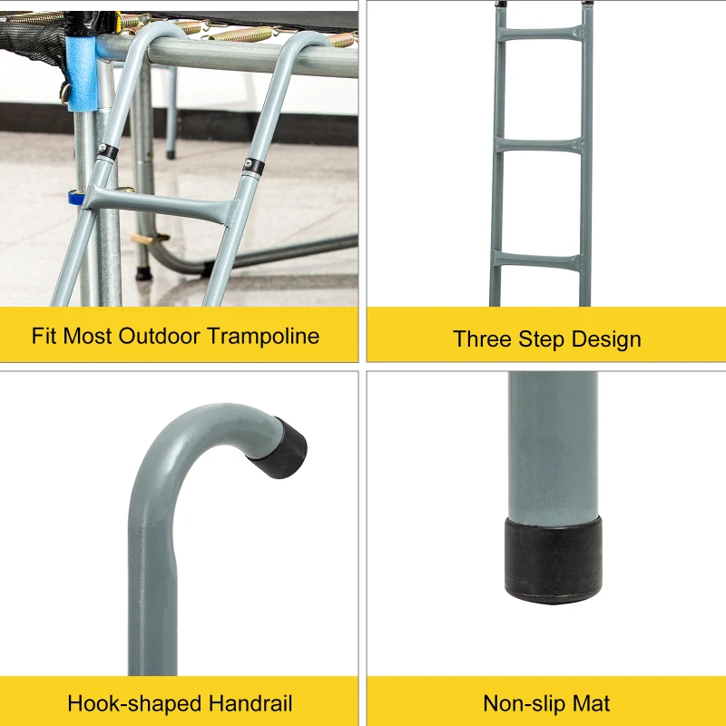 HOMCOM Steel Trampoline Ladder, Fit 12ft & 14ft Trampoline, 3-Step Trampoline Ladder, Trampoline Accessories, 330 lbs Capacity