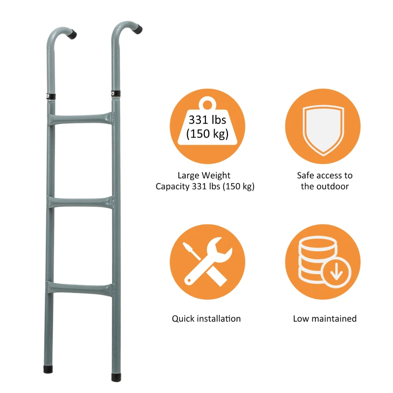 HOMCOM Steel Trampoline Ladder, Fit 12ft & 14ft Trampoline, 3-Step Trampoline Ladder, Trampoline Accessories, 330 lbs Capacity