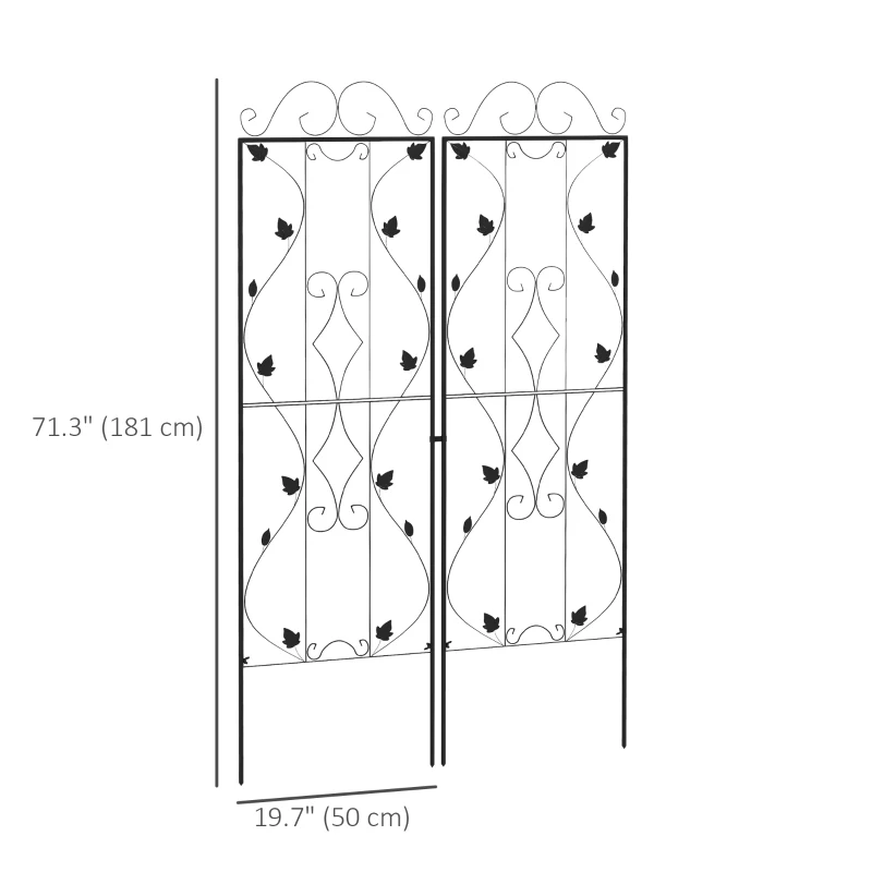 Outsunny Metal Trellis Set of 2, Garden Trellis for Climbing Plant Support Frames, Leaf Design