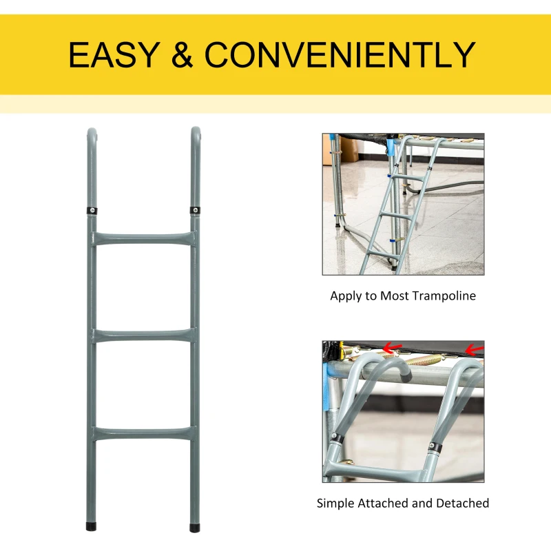 HOMCOM Steel Trampoline Ladder, Fit 12ft & 14ft Trampoline, 3-Step Trampoline Ladder, Trampoline Accessories, 330 lbs Capacity