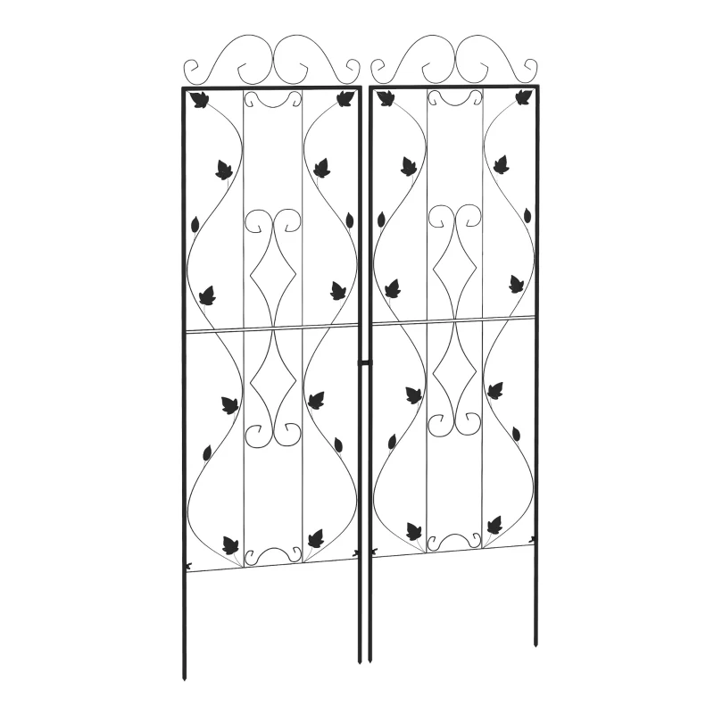 Outsunny Metal Trellis Set of 2, Garden Trellis for Climbing Plant Support Frames, Leaf Design