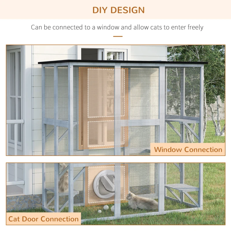 PawHut Large Catio Enclosure with Weather Protection, 6 Cat Platforms 71" x 38.5" x 71"