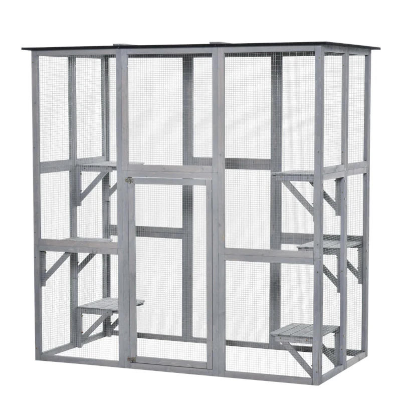PawHut Large Catio Enclosure with Weather Protection, 6 Cat Platforms 71" x 38.5" x 71"