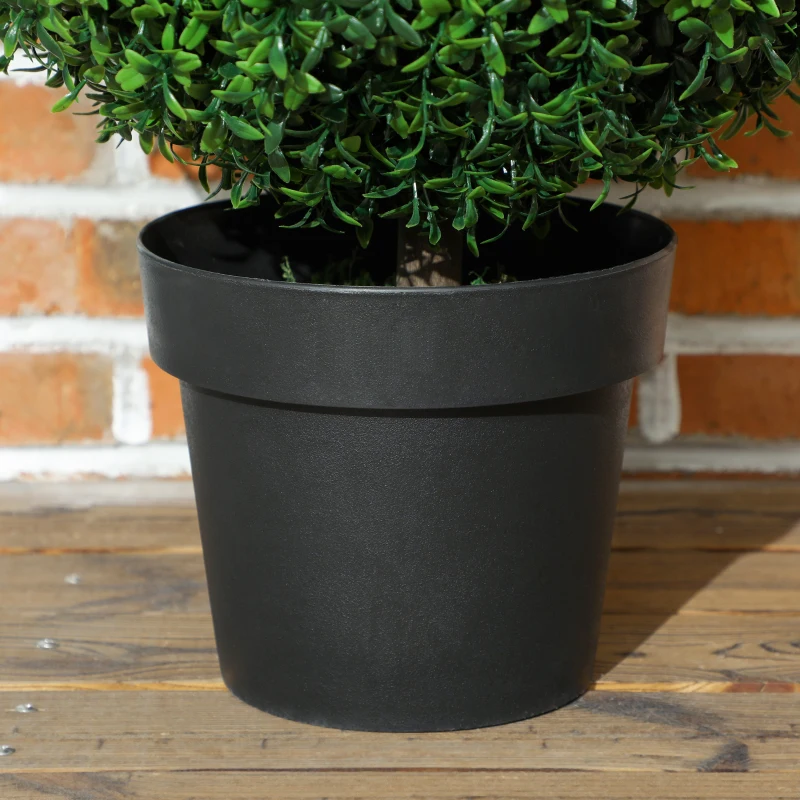 HOMCOM Set of 2 Artificial Ball Boxwood Topiary Trees, Fake Plants in Pot for Indoor Outdoor Living Room Green