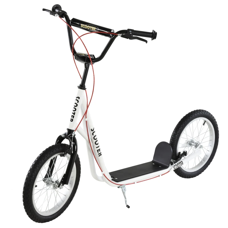 Aosom Youth Scooter Kick Scooter for Kids 5+ with Adjustable Handlebar Front and Rear Dual Brakes Inflatable Wheels, White