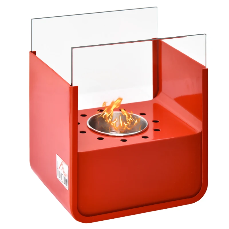 HOMCOM Ethanol Fireplace, 7.75" Tabletop 0.10 Gal, Stainless Steel, Burns up to 2 Hours, Red