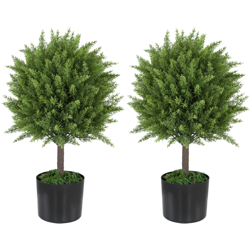 HOMCOM Set of 2 Decorative Artificial Plants, Cedar Topiary Trees in Pots, Fake Plants for Home Indoor outdoor Decor, Green
