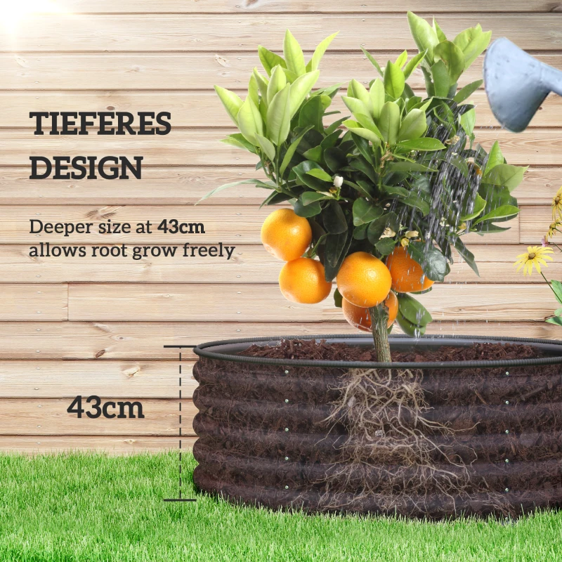 Outsunny Galvanized Raised Flower Bed, 4 x 4 x 1.5 ft Outdoor Metal Raised Bed with Safety Edging and Gloves, Dark Grey