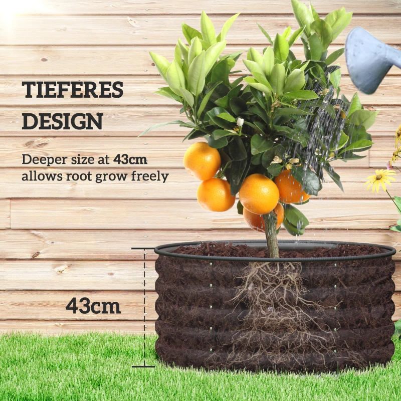Outsunny Galvanized Raised Flower Bed, 3 x 3 x 1.5 ft Outdoor Metal Raised Bed with Safety Edging and Gloves, Dark Grey