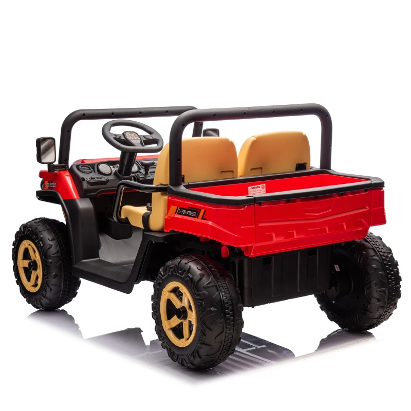 24V 2-Seater Kids Ride On UTV with Parent Control, Automatic Tipping Bucket, Ride on Toys with Slow Start and Bluetooth, for Ages 3-8, Red