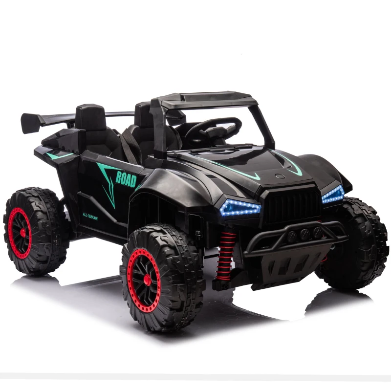 24V 2-Seater Kids Police Car with Parent Control, Bluetooth, USB/TF, LED Lights, 4-Wheel Suspension, 47.5" L x 32.5" W x 25" H, Black