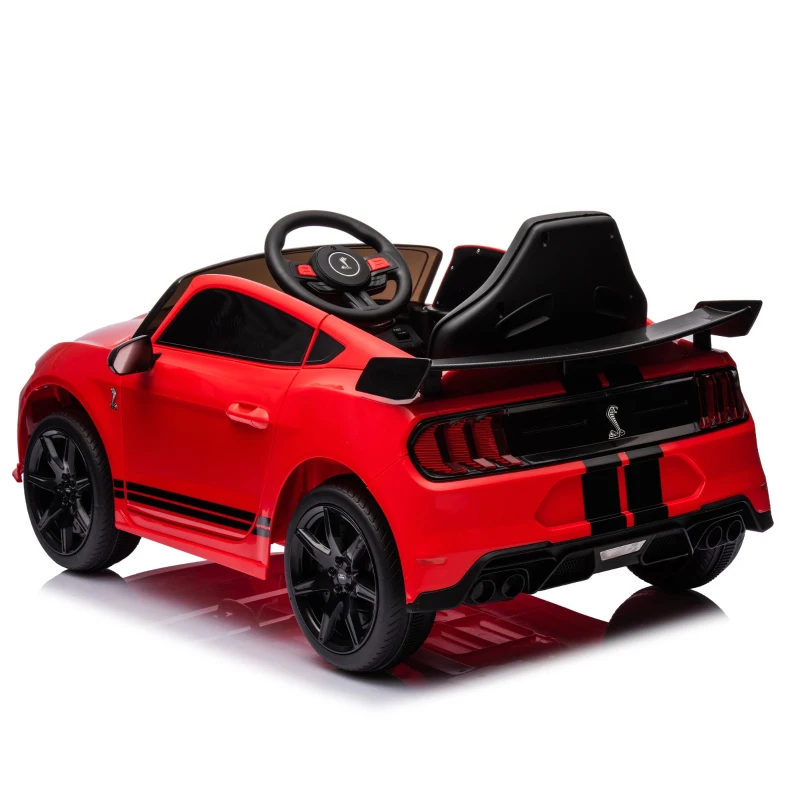Dual 30W Motors Ford Mustang Shelby GT500 Ride-On Car with Bluetooth, USB Port, and 60-Minute Playtime, 41.5" L x 25.5" W x 20" H, Red