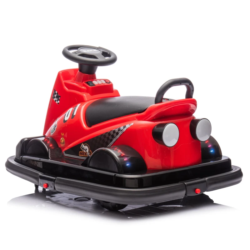 12V Kids Bumper Car with 360° Rotation, Sound Effects, LED Lights, Steering Wheel Music, Toy Car for Ages 3-5, 30" L x 21" W x 19" H, Red