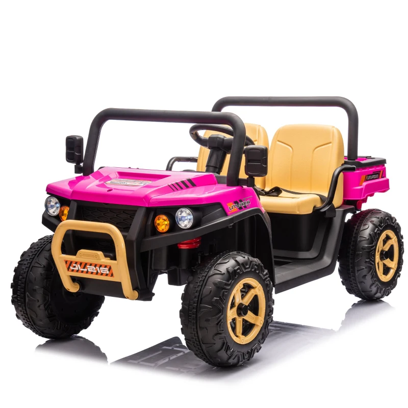 24V 2-Seater Kids Ride on UTV with Parent Control, Automatic Tipping Bucket, Ride on Toys with LED Lights and Bluetooth for Ages 3-8, Pink