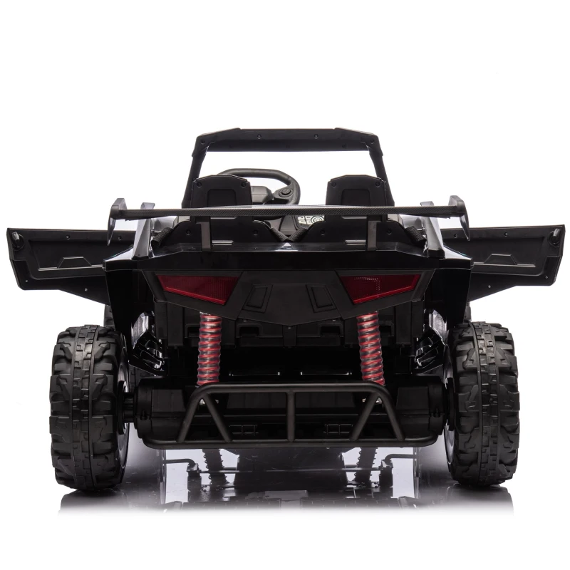 24V 2-Seater Kids Police Car with Parent Control, Bluetooth, USB/TF, LED Lights, 4-Wheel Suspension, 47.5" L x 32.5" W x 25" H, Black