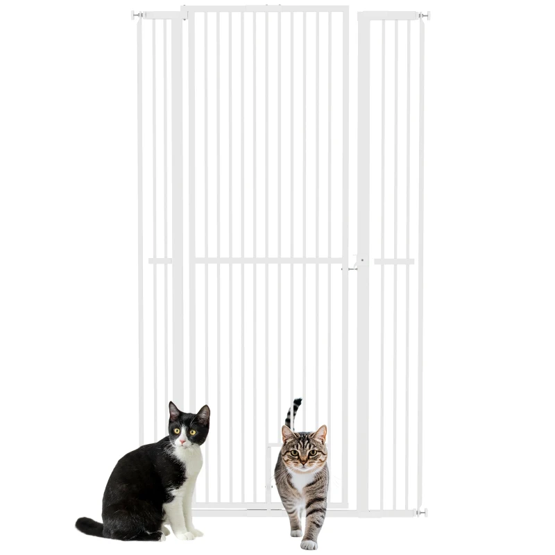 PawHut 67" Extra Tall Pet Gate, 30"-41" Dog Gate with Cat Door, 1.4" Narrow Gap, 2.8" and 5.5" Extension, for Doorway, Hallway