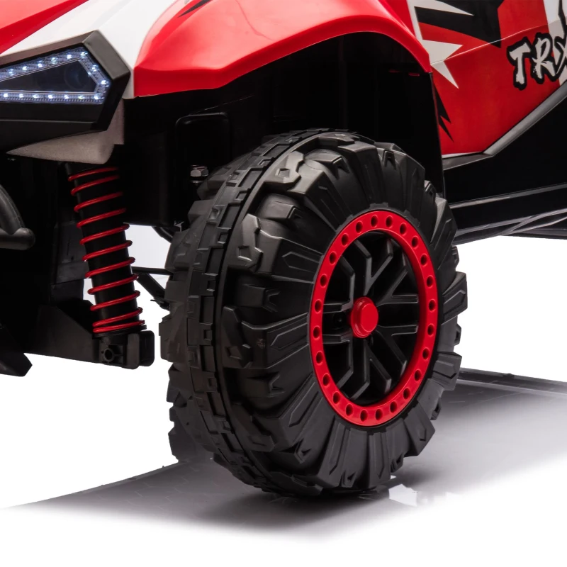 24V 2-Seater Kids Police Car with Parent Control, Bluetooth, MP3, LED Lights, 4-Wheel Suspension, 47.5" L x 32.5" W x 25" H, White+Red