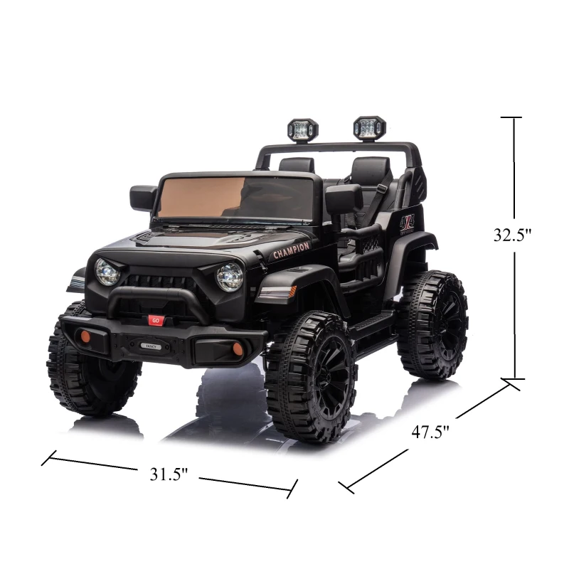 24V 2-Seater Kids Ride on Electric Car with Parent Control and Bluetooth, 400W Motor Ride on Toys with Searchlight for Ages 3+, Black