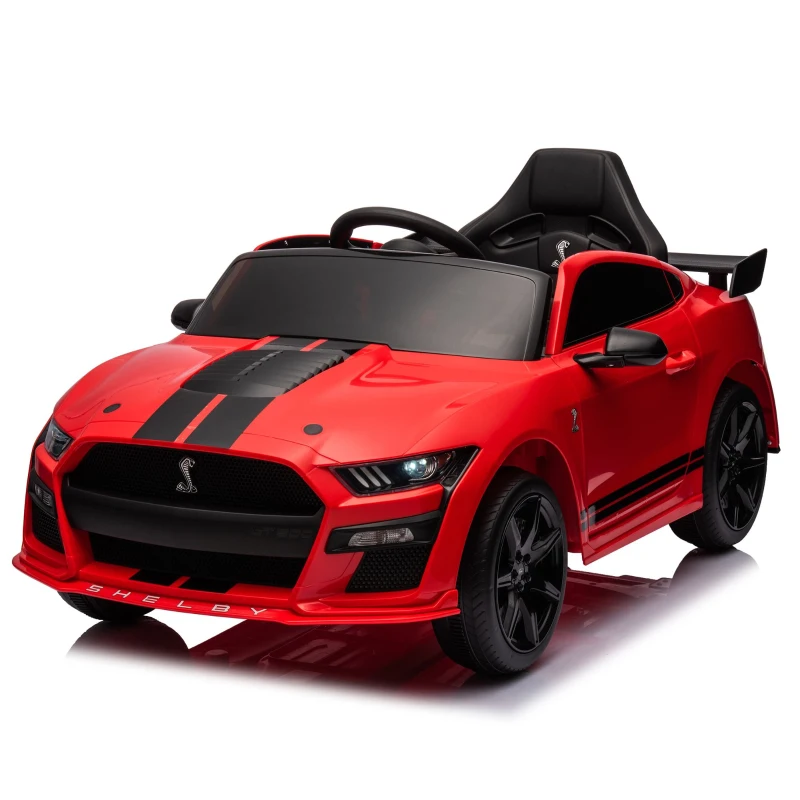 Dual 30W Motors Ford Mustang Shelby GT500 Ride-On Car with Bluetooth, USB Port, and 60-Minute Playtime, 41.5" L x 25.5" W x 20" H, Red