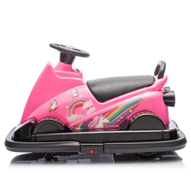 12V Kids Ride On Bumper Car with 360° Rotation, Sound Effects, LED Lights, Music, Toy Motor Car for Ages 3-5, 30" L x 21" W x 19" H, Pink
