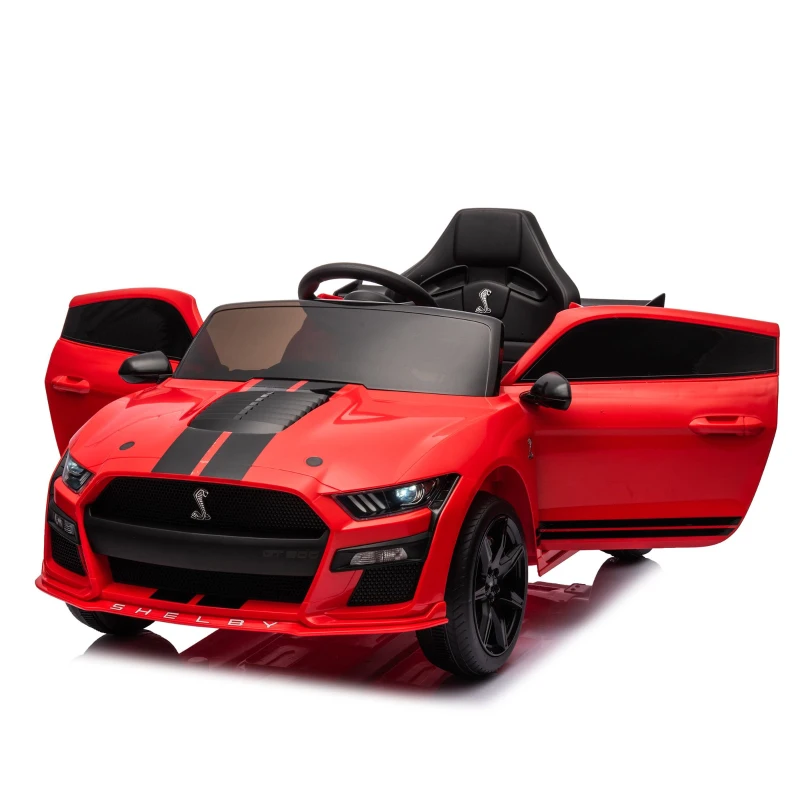 Dual 30W Motors Ford Mustang Shelby GT500 Ride-On Car with Bluetooth, USB Port, and 60-Minute Playtime, 41.5" L x 25.5" W x 20" H, Red