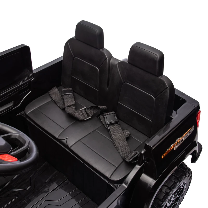 24V 2-Seater Kids Electric Pickup with 4WD 800W Motors, Remote Control, USB, Bluetooth, Safety Belts, Ages 3+, 47" L x 31" W x 27.5" H, Black