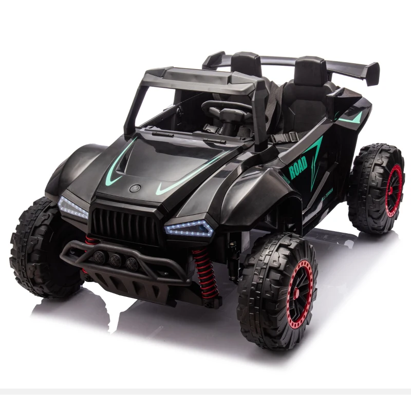 24V 2-Seater Kids Police Car with Parent Control, Bluetooth, USB/TF, LED Lights, 4-Wheel Suspension, 47.5" L x 32.5" W x 25" H, Black