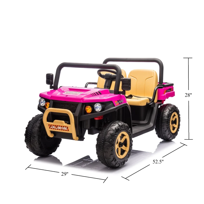 24V 2-Seater Kids Ride on UTV with Parent Control, Automatic Tipping Bucket, Ride on Toys with LED Lights and Bluetooth for Ages 3-8, Pink