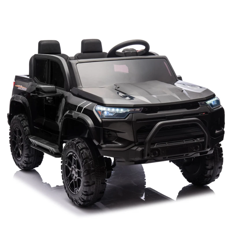 24V 2-Seater Kids Electric Pickup with 4WD 800W Motors, Remote Control, USB, Bluetooth, Safety Belts, Ages 3+, 47" L x 31" W x 27.5" H, Black