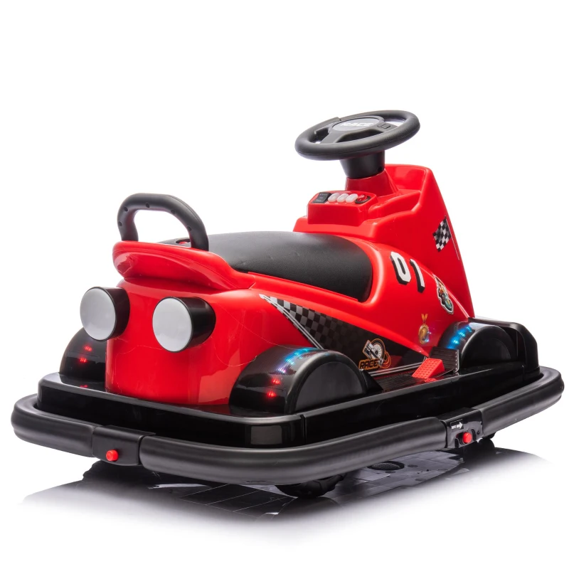 12V Kids Bumper Car with 360° Rotation, Sound Effects, LED Lights, Steering Wheel Music, Toy Car for Ages 3-5, 30" L x 21" W x 19" H, Red