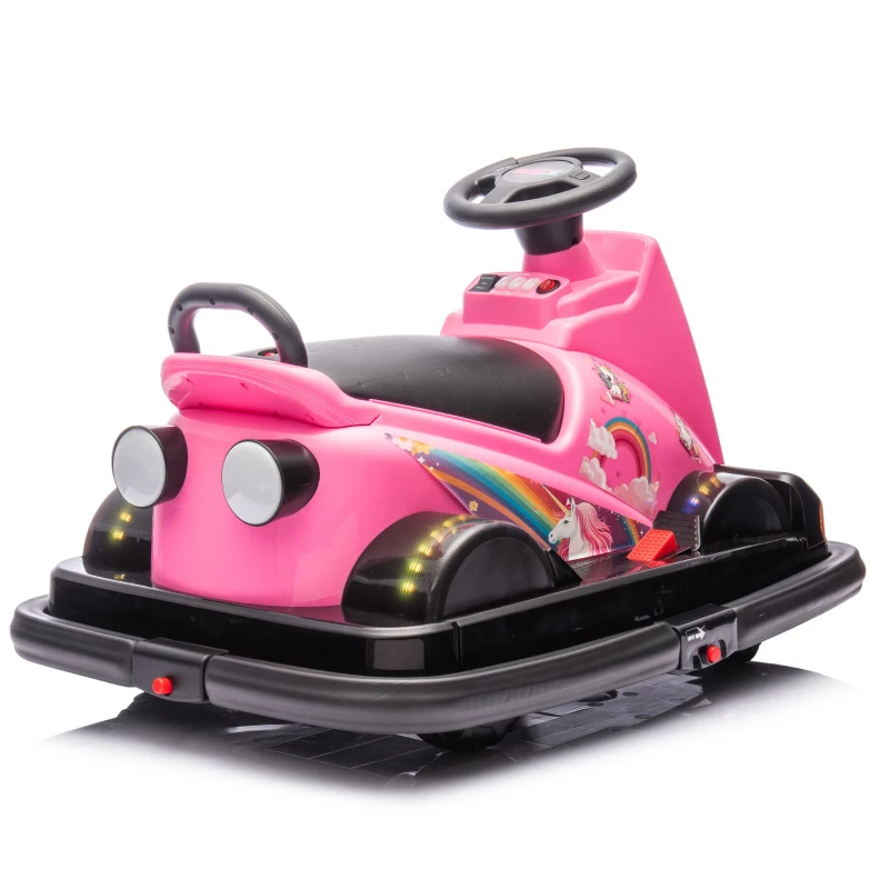 12V Kids Ride On Bumper Car with 360° Rotation, Sound Effects, LED Lights, Music, Toy Motor Car for Ages 3-5, 30" L x 21" W x 19" H, Pink