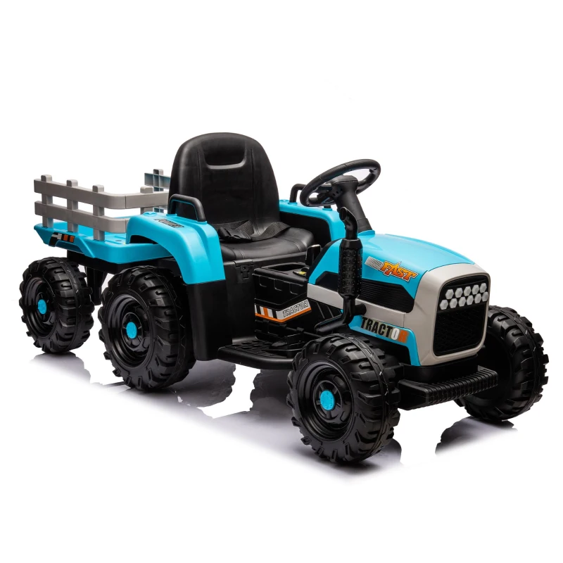 24V 3-Speed Ride-On Tractor with Trailer and Safety Belt, Battery Powered Electric Toy with Remote Control and Bluetooth, for Ages 3-6, Blue