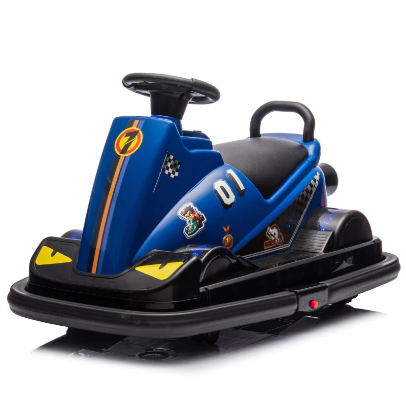 12V Kids Ride On Bumper Car with 360° Rotation, Sound Effects, 4-Wheel Waterfall Lights, Toy Car for Ages 3-5, 30" L x 21" W x 19" H, Blue