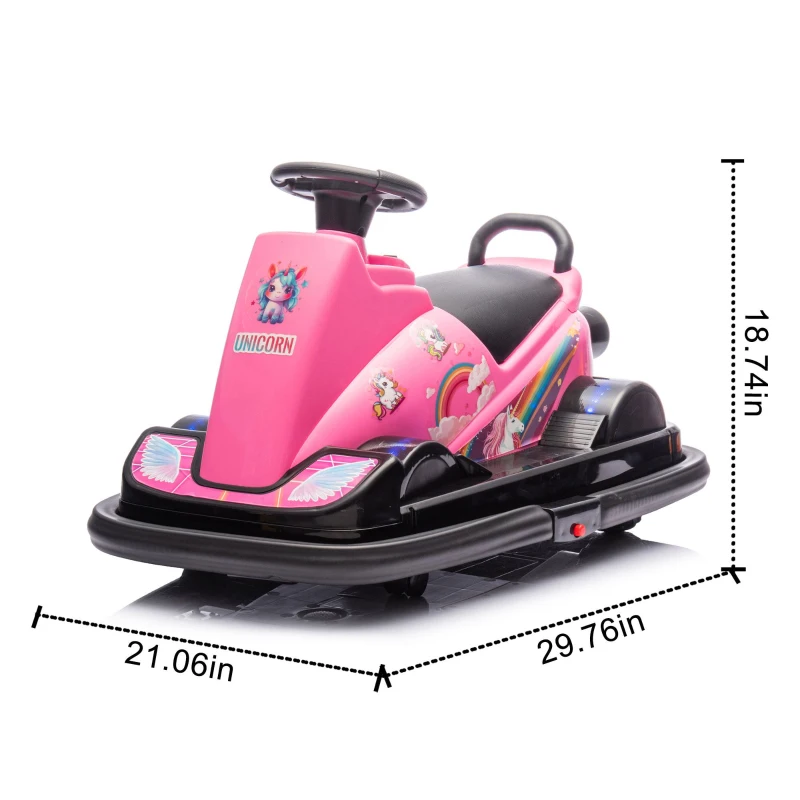 12V Kids Ride On Bumper Car with 360° Rotation, Sound Effects, LED Lights, Music, Toy Motor Car for Ages 3-5, 30" L x 21" W x 19" H, Pink